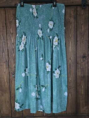 Green Floral Summer Stapless Dress‎